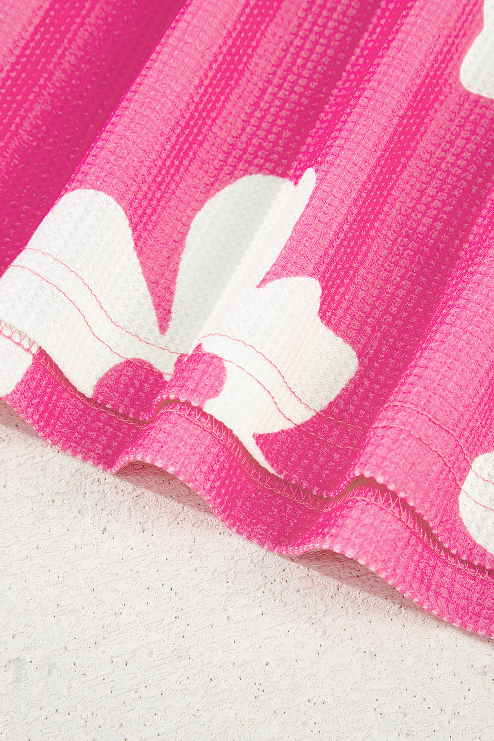 Pink Floral Textured Ruffled Short Sleeve Square Neck Blouse