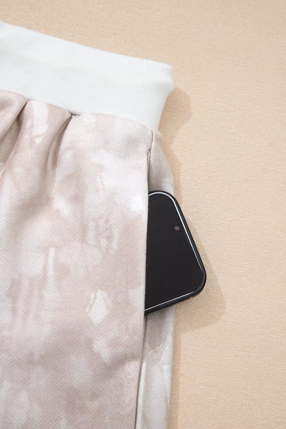 White Abstract Woodland Print Balloon Sleeve Pullover Drawstring Mini Skirt Set