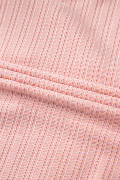 Gossamer Pink Ribbed Button V Neck Tank Top and Shorts Set