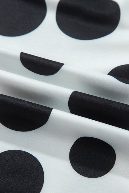 White Polka Dot Long Sleeve Top Drawstring Relaxed Pants Set
