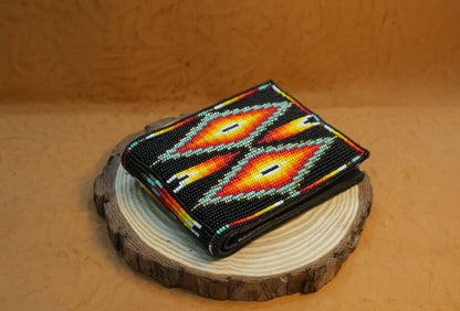 Black Handmade Beaded Bifold Wallet Gift of Men Gift for her