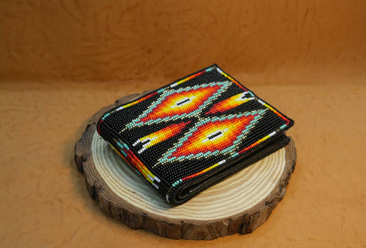 Black Handmade Beaded Bifold Wallet Gift of Men Gift for her