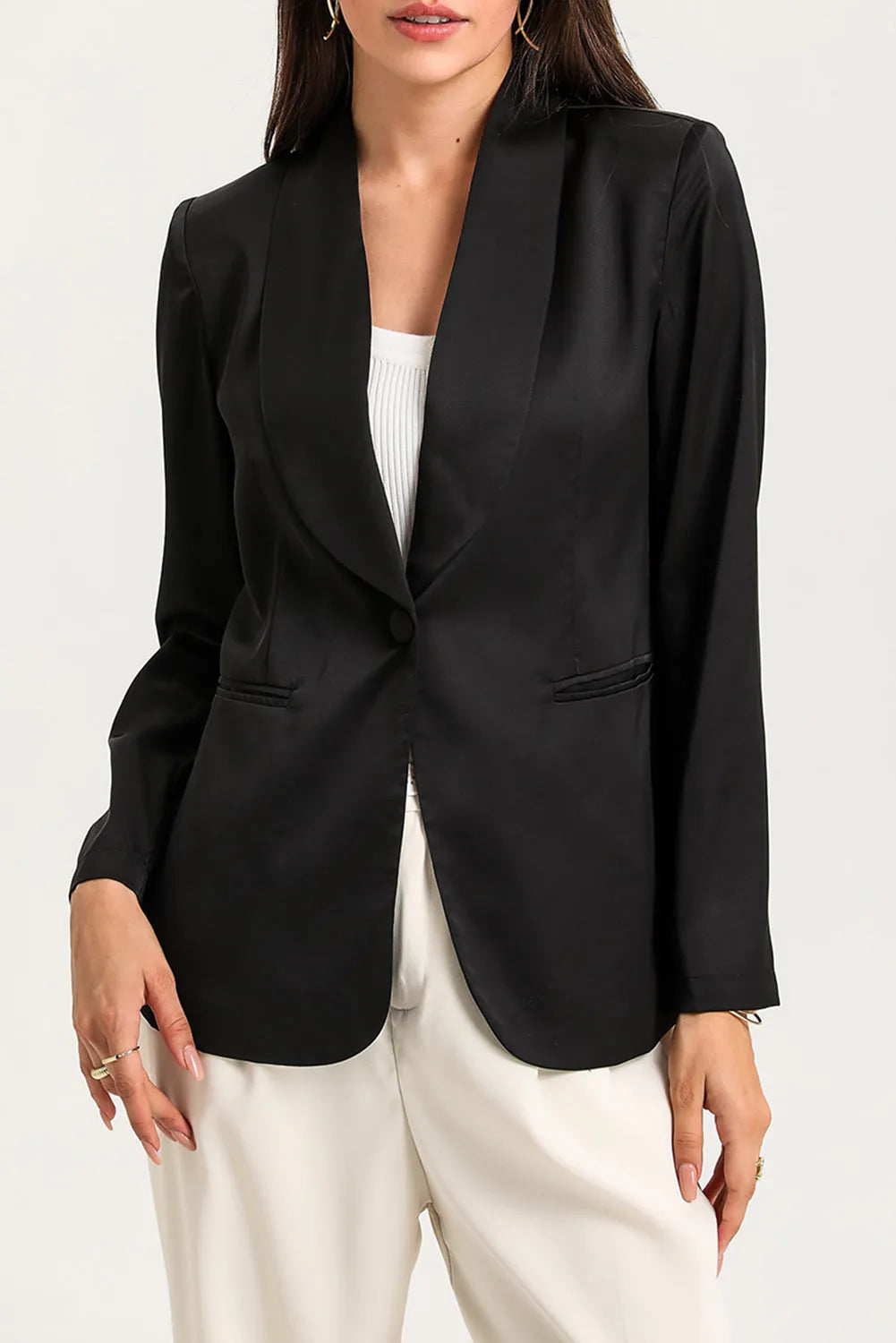 Black Collared Neck Single Breasted Blazer with Pockets - Chic Meadow Boutique 