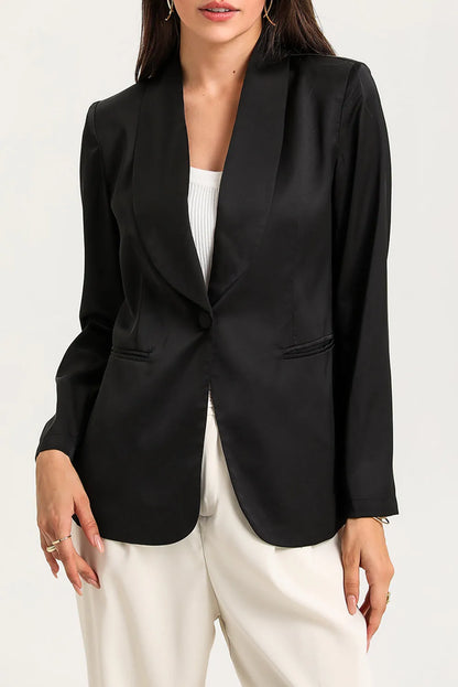 Black Collared Neck Single Breasted Blazer with Pockets - Chic Meadow Boutique 