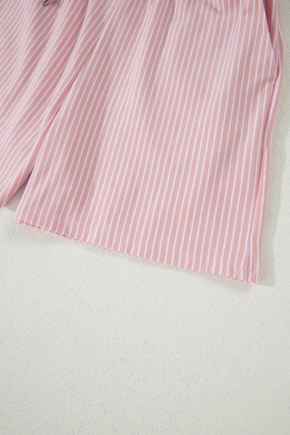 Pink Stripe Dolman Sleeve Polo Shirt and Drawstring Shorts Set