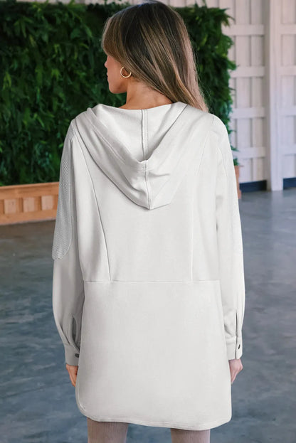 White Patchwork Side Pockets Oversized Henley Hoodie - Chic Meadow Boutique 