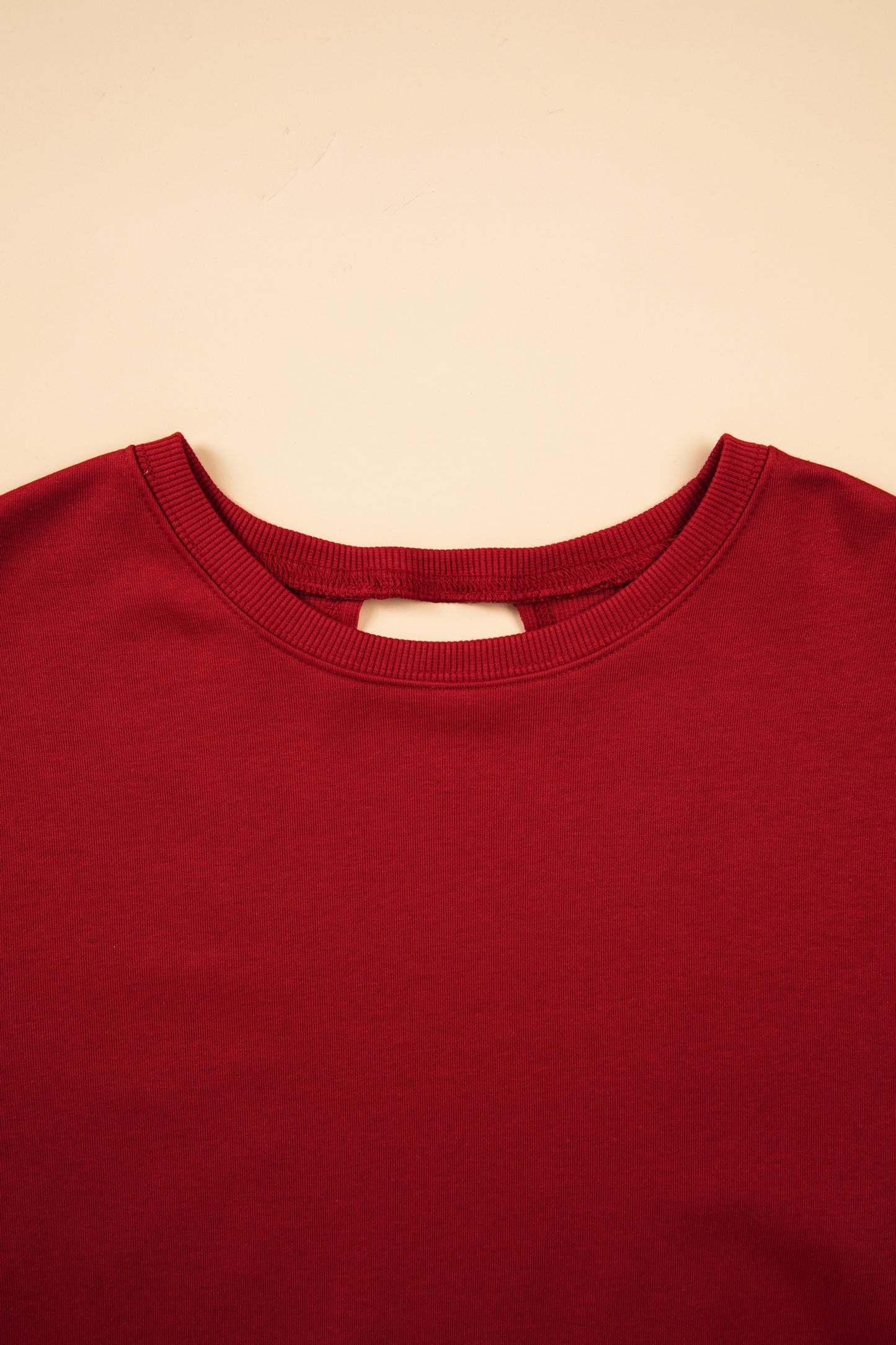 Racing Red Ribbed Detail Drop Shoulder Cutout Back Sweatshirt