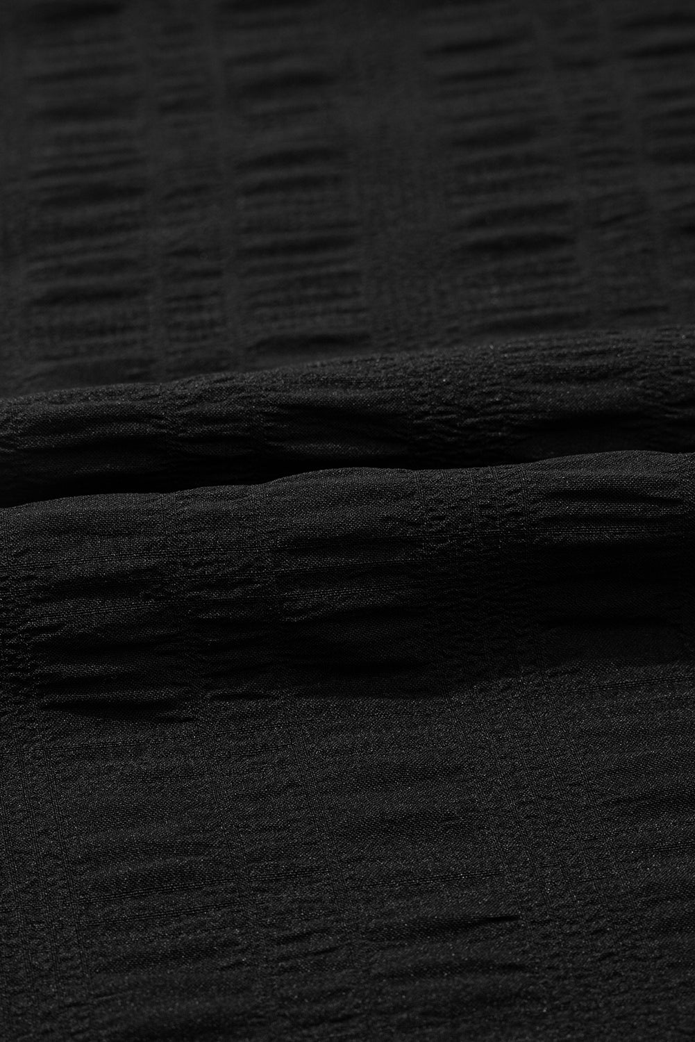 Black Textured Ruffled Sleeve Round Neck Top