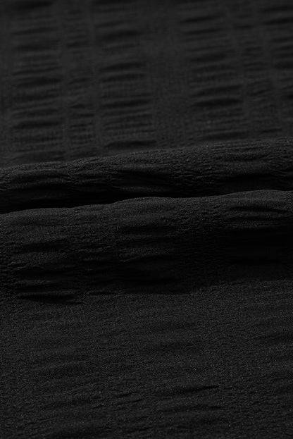 Black Textured Ruffled Sleeve Round Neck Top