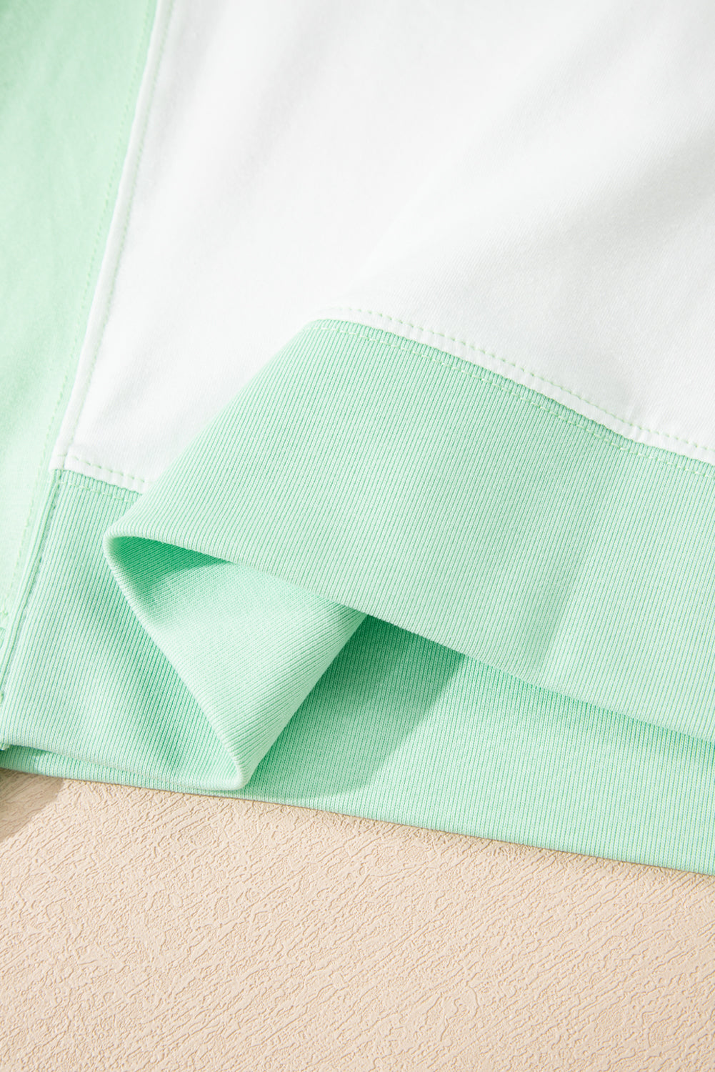 Light Green Color Block Exposed Seam Crew Neck T Shirt