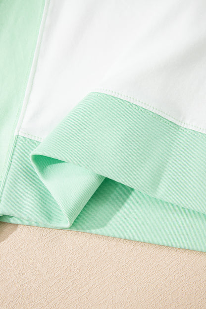 Light Green Color Block Exposed Seam Crew Neck T Shirt