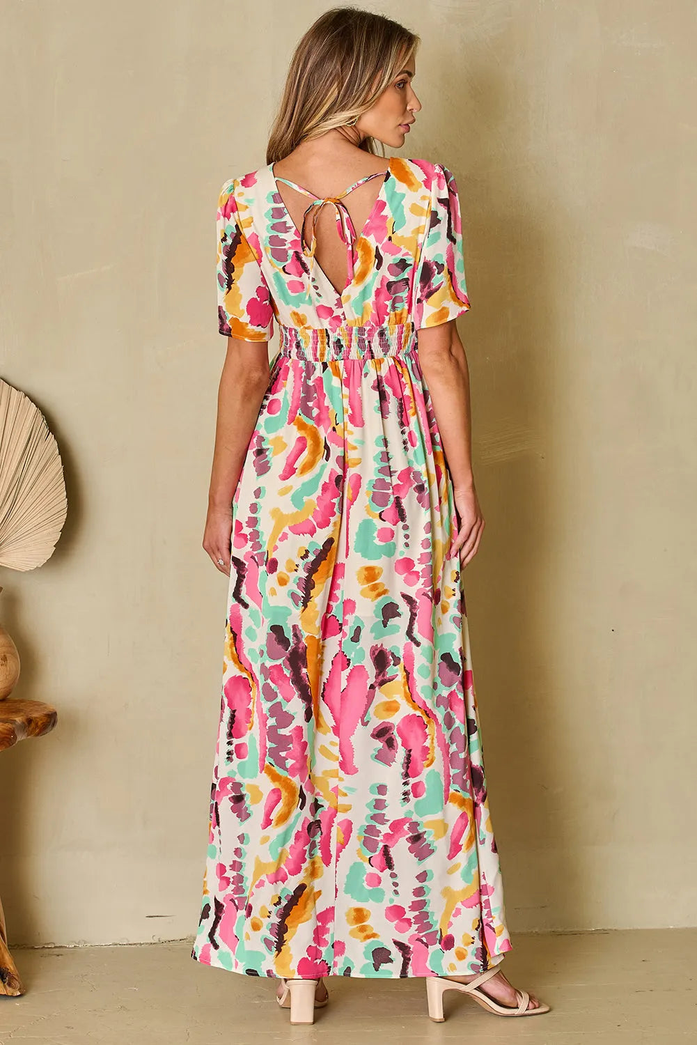 Pink Boho Tie-dye Print V Neck Maxi Dress - Chic Meadow Boutique 