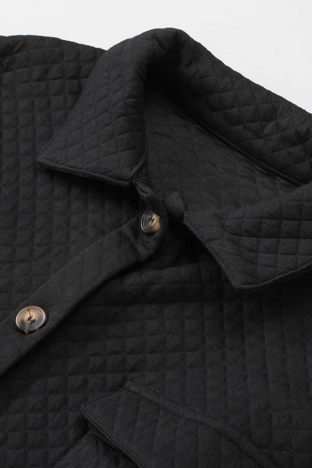 Black Retro Quilted Flap Pocket Button Shacket - Chic Meadow Boutique 