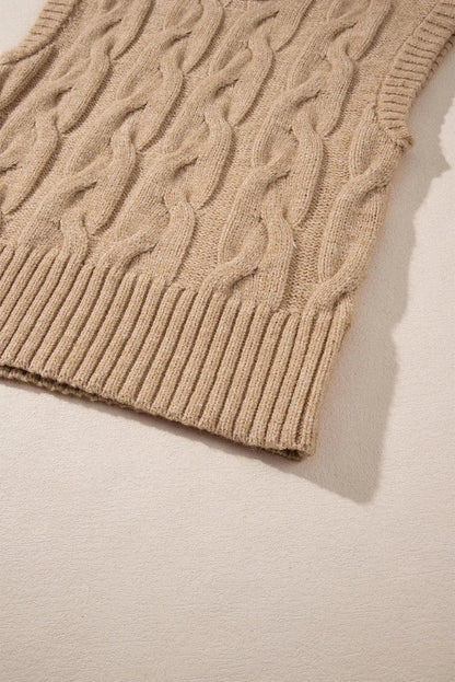 Tops/Short Sleeve Sweaters Light French Beige Cap Sleeve Cable Knit Sweater