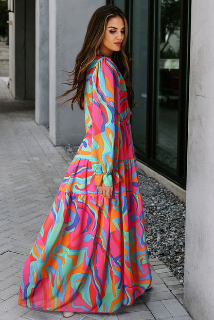 Multicolor Wild Lotus Ruffle Tiered Maxi Dress - Chic Meadow Boutique 