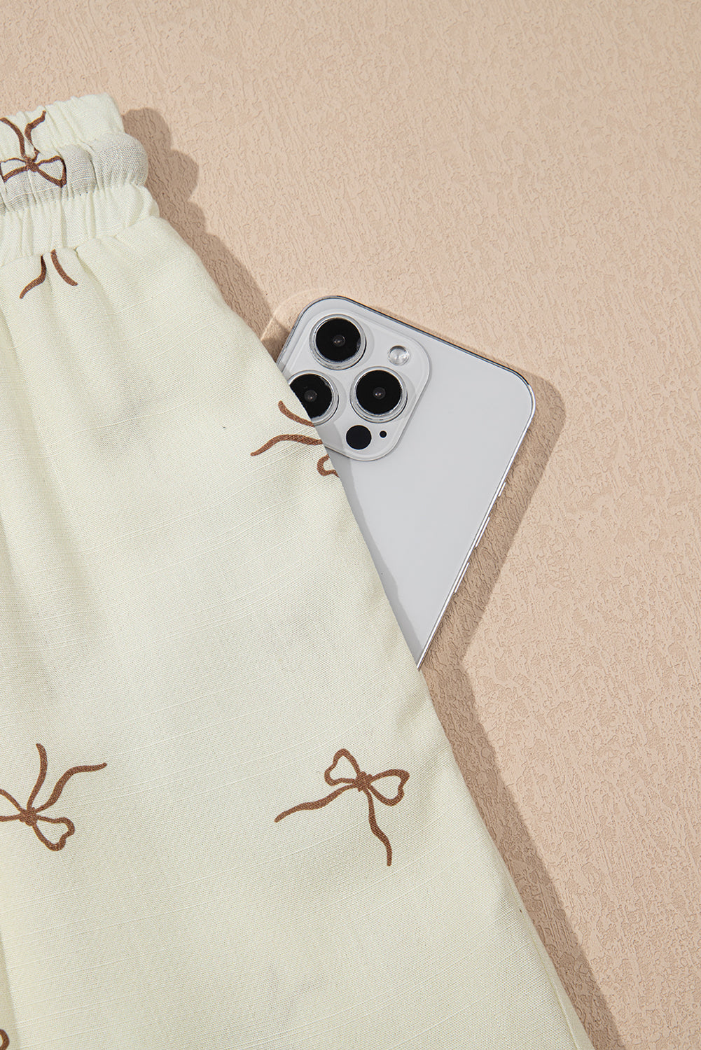 White Bow Print Lace Drawstring Casual Shorts