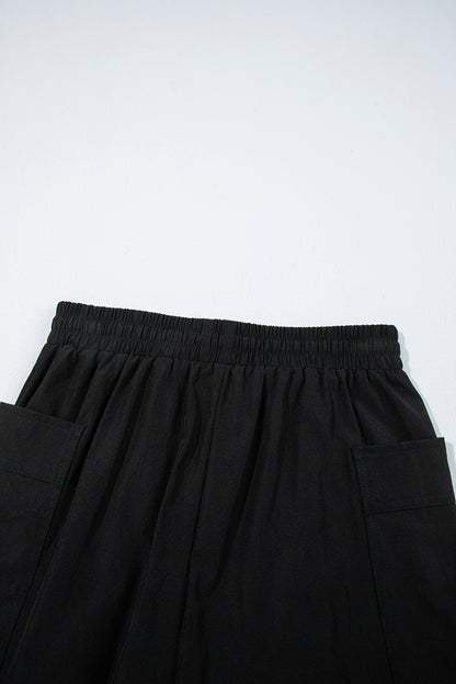 Black Cargo Pocket Elastic Waist Active Casual Skort