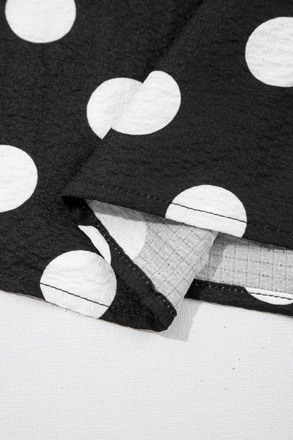 Black Polka Dot Print Ruffled Sleeve V Neck Blouse