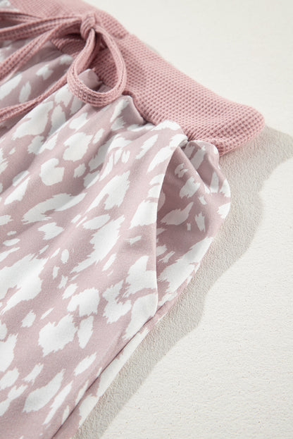 Khaki Classic Leopard Arched Hem Elastic Waist Casual Shorts