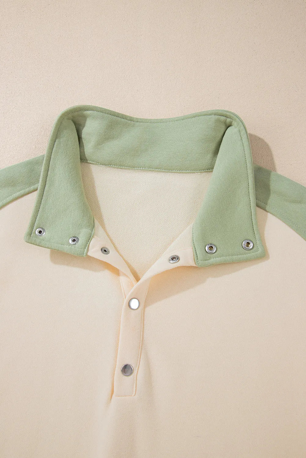 Laurel Green Colorblock Patchwork Buttoned Collar Kangaroo Pocket Sweatshirt - Chic Meadow Boutique 