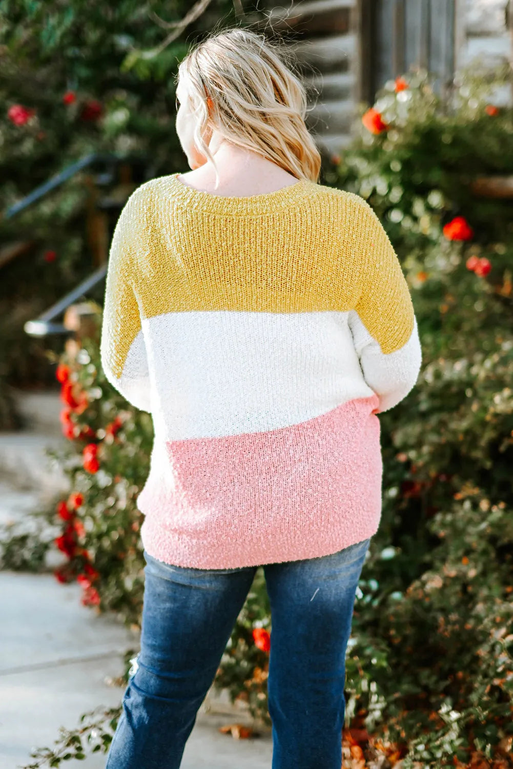 Yellow Colorblock Bubble Sleeve Plus Size Sweater - Chic Meadow Boutique 