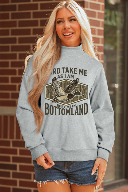 Gray Exposed Seam Mock Neck Western Print Duck Sweatshirt