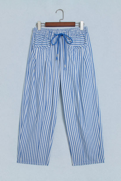 Blue Stripe Drawstring Casual Loose Pants