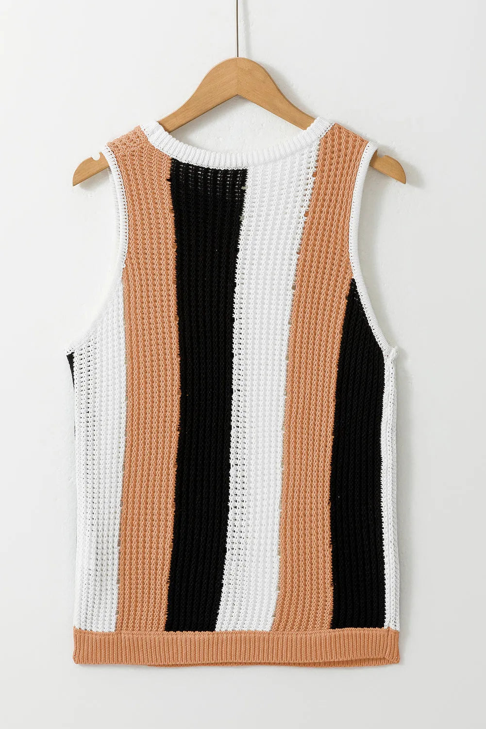 Khaki Stripe Color Block Sleeveless Knitted Sweater Vest - Chic Meadow Boutique 