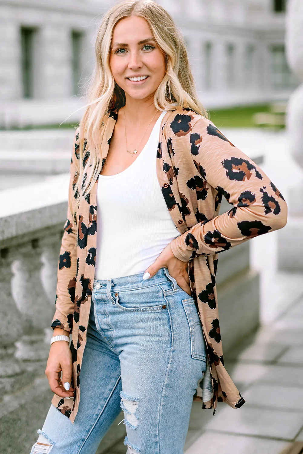 Leopard Printed Open Front Cardigan - Chic Meadow Boutique 