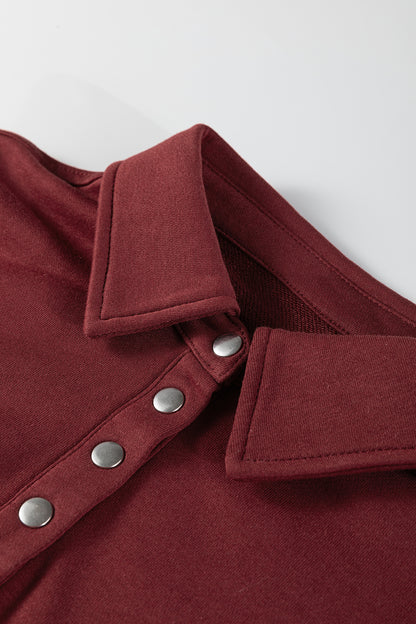 Fiery Red Color Block Patchwork Snap Button Oversize Hoodie
