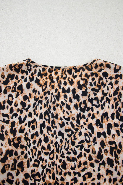 Apricot Leopard V Neck Half Sleeve Blouse