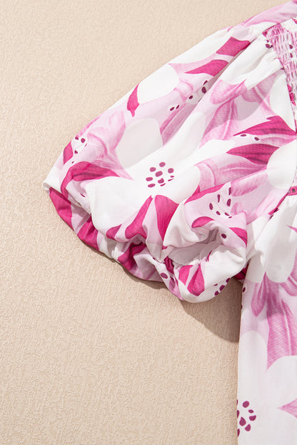 Rose Floral Frilled Collar Short Sleeve Blouse Top