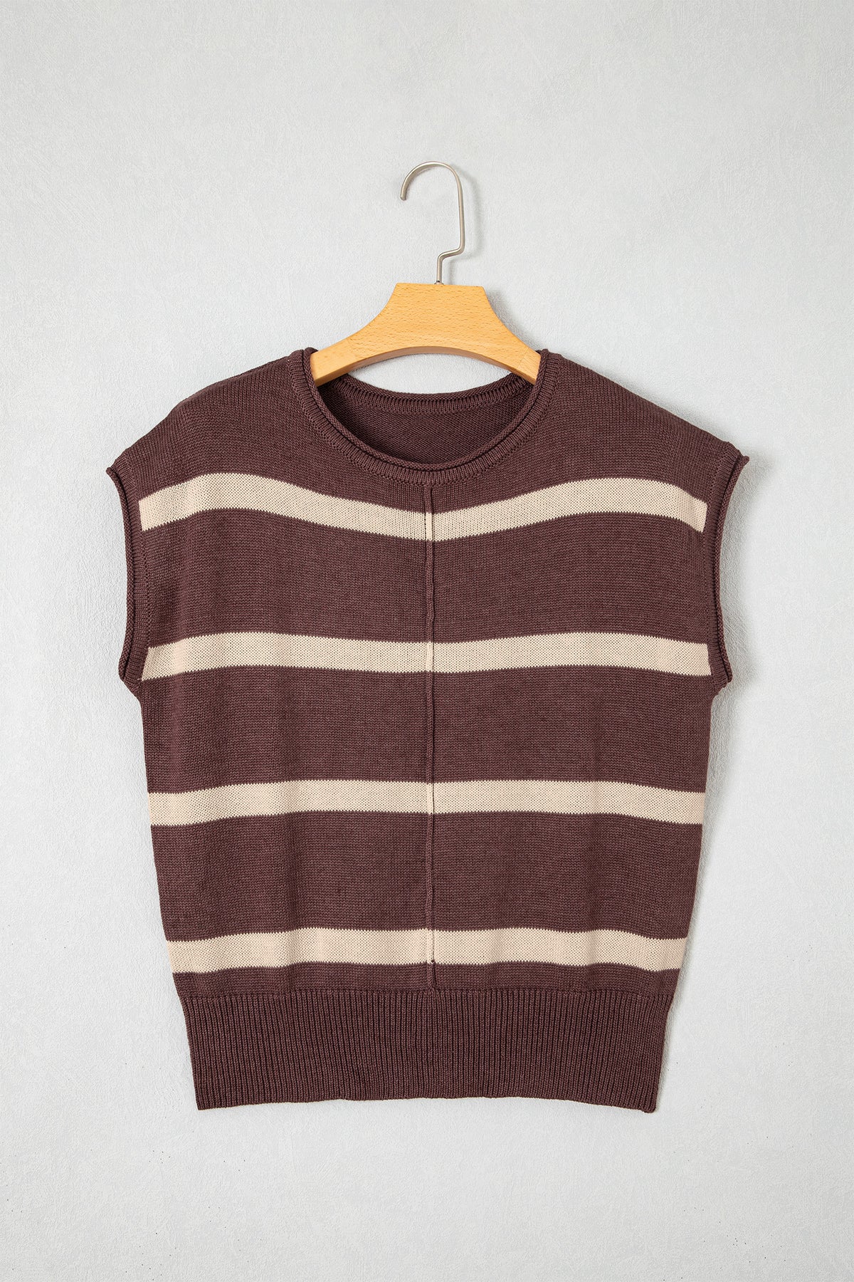 Brown Stripe Knit Western Short Sleeve Sweater