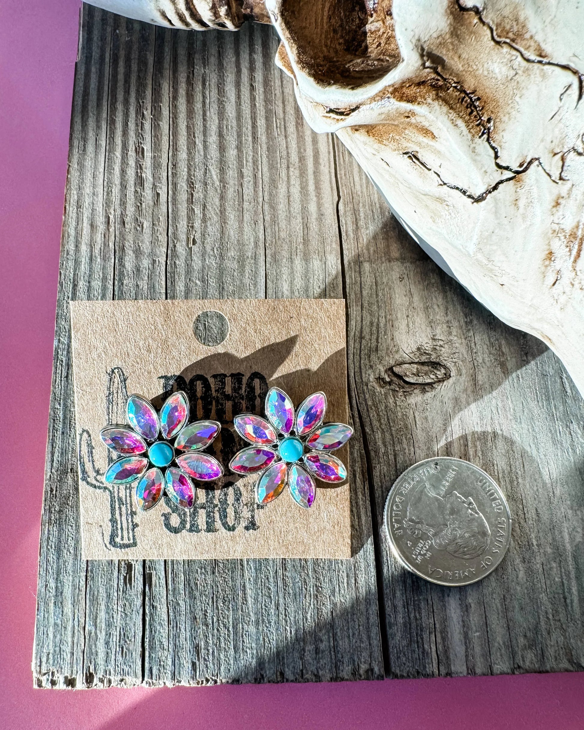 Jewelry Glass Stone Flower Post Earrings