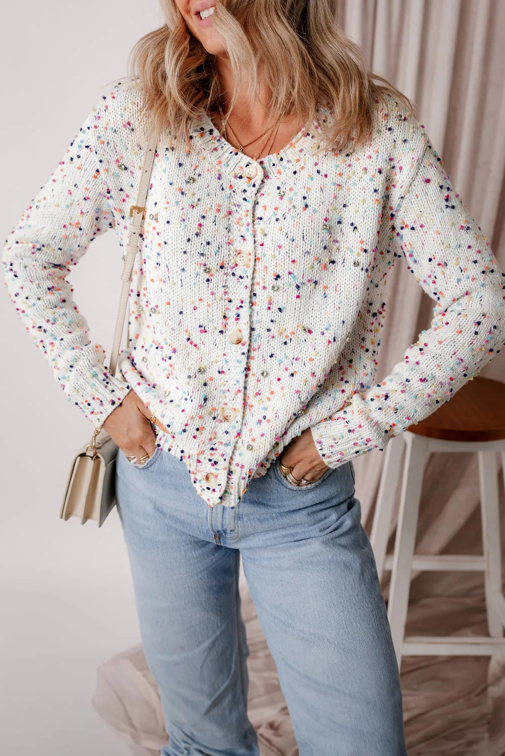 White Multicolor Confetti Sweater Cardigan - Chic Meadow Boutique 