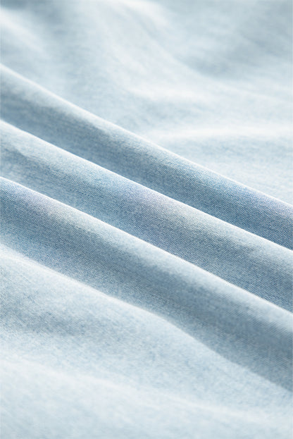 Beau Blue Bowknot Neck Sleeveless Ruffled Chambray Dress