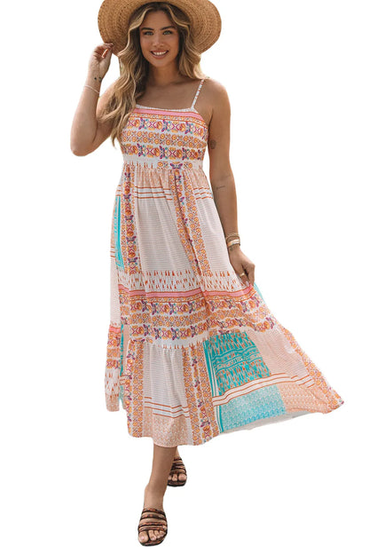 Multicolor Boho Patchwork Print Square Neck Sundress - Chic Meadow Boutique 