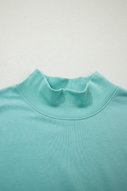 Mint Green Solid Color High Neck Cap Sleeve Loose Top