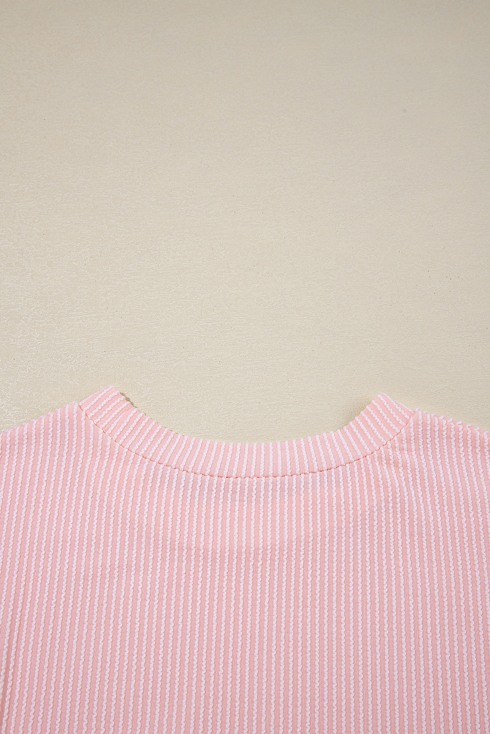 Pink Corded Knit Color Block Pocketed Crew Neck T Shirt