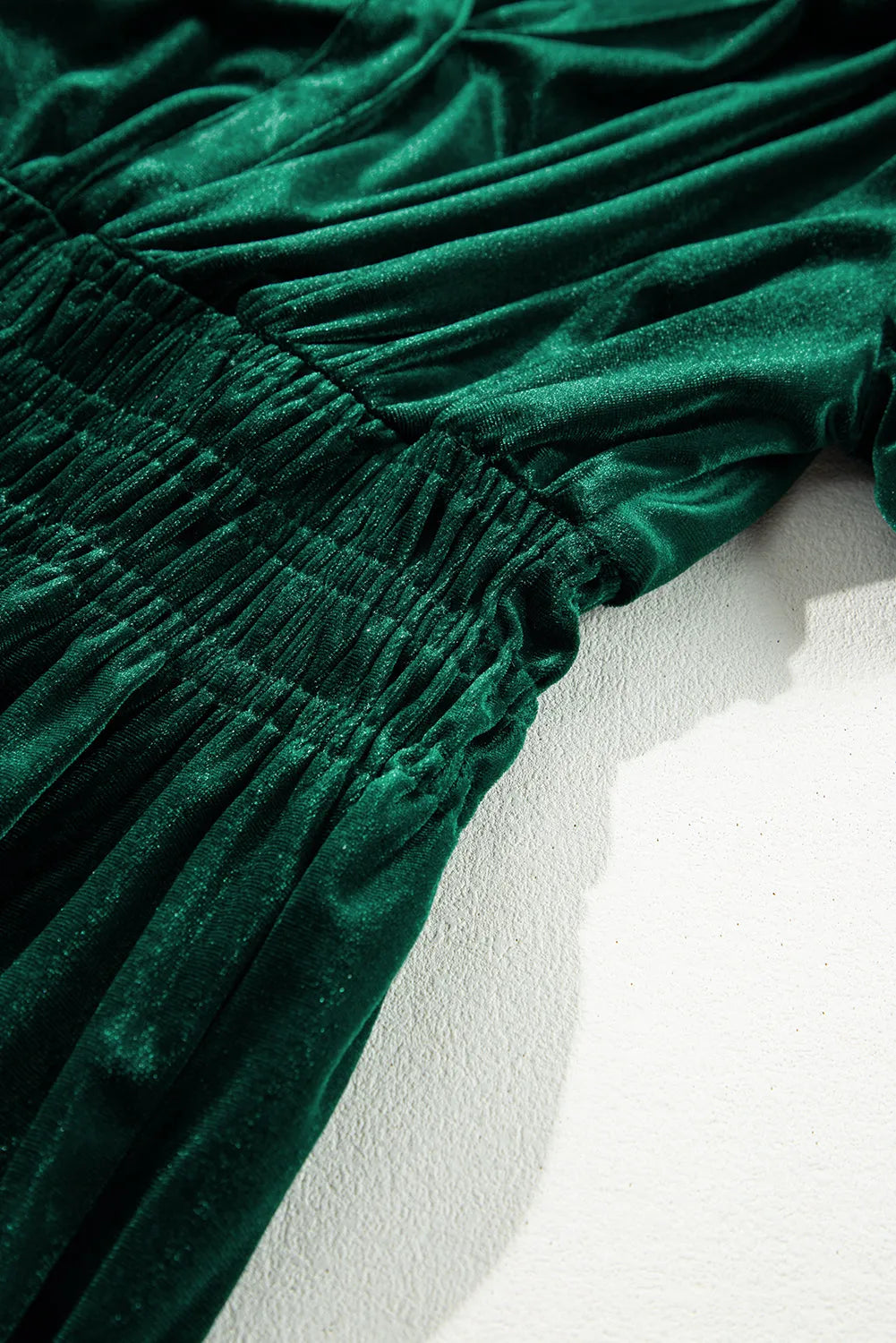 Evergreen Velvet Short Sleeve Shirred Waist Tiered Maxi Dress - Chic Meadow Boutique 