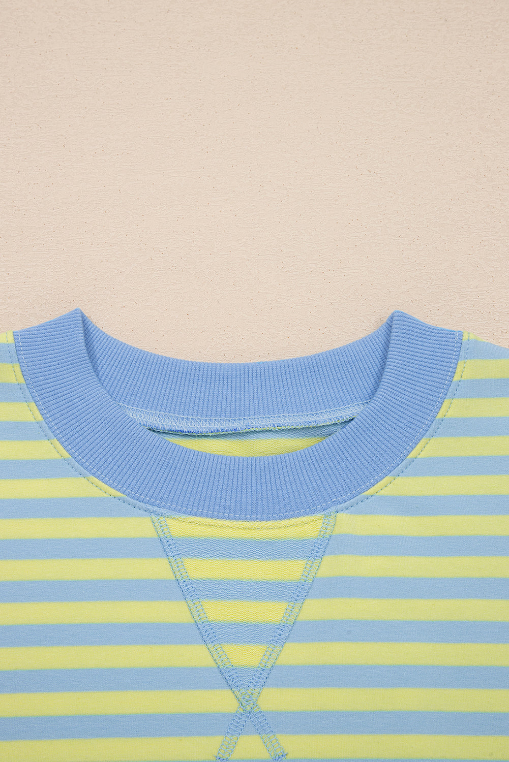 Yellow Stripe Color Block Detail Long Sleeve Pullover Elastic Waist Pull On Shorts 2pcs Set