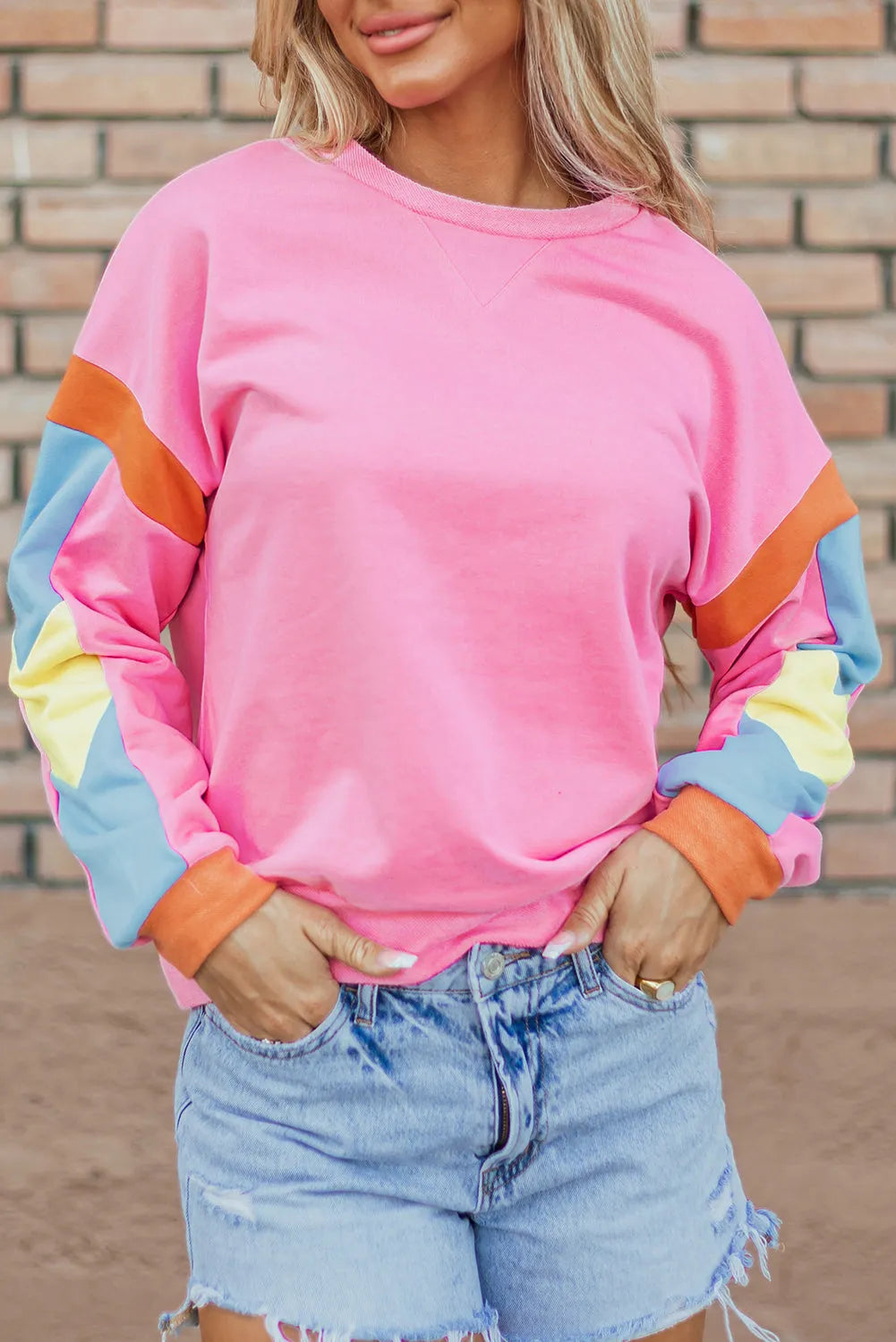 Pink Candy Colorblock French Terry Top - Chic Meadow Boutique 