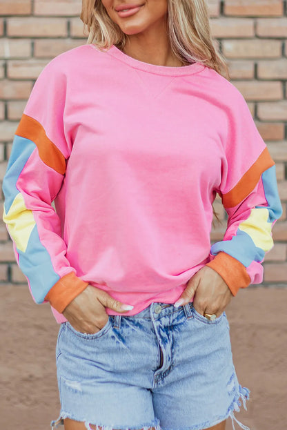 Pink Candy Colorblock French Terry Top - Chic Meadow Boutique 