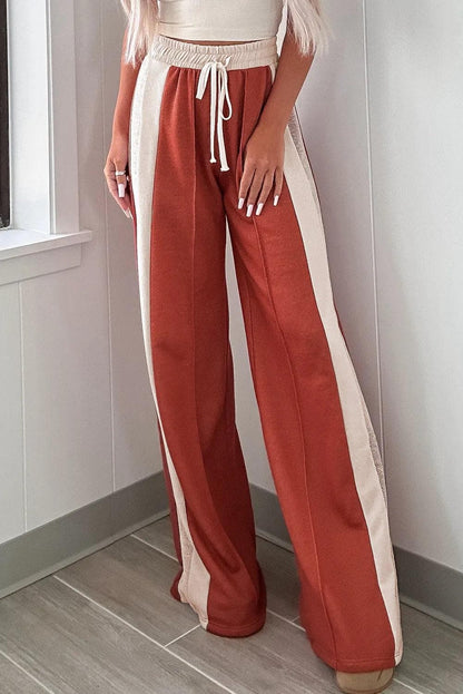 Bottoms/Pants & Culotte Flamingo Color Block Drawstring High Waist Wide Leg Pants