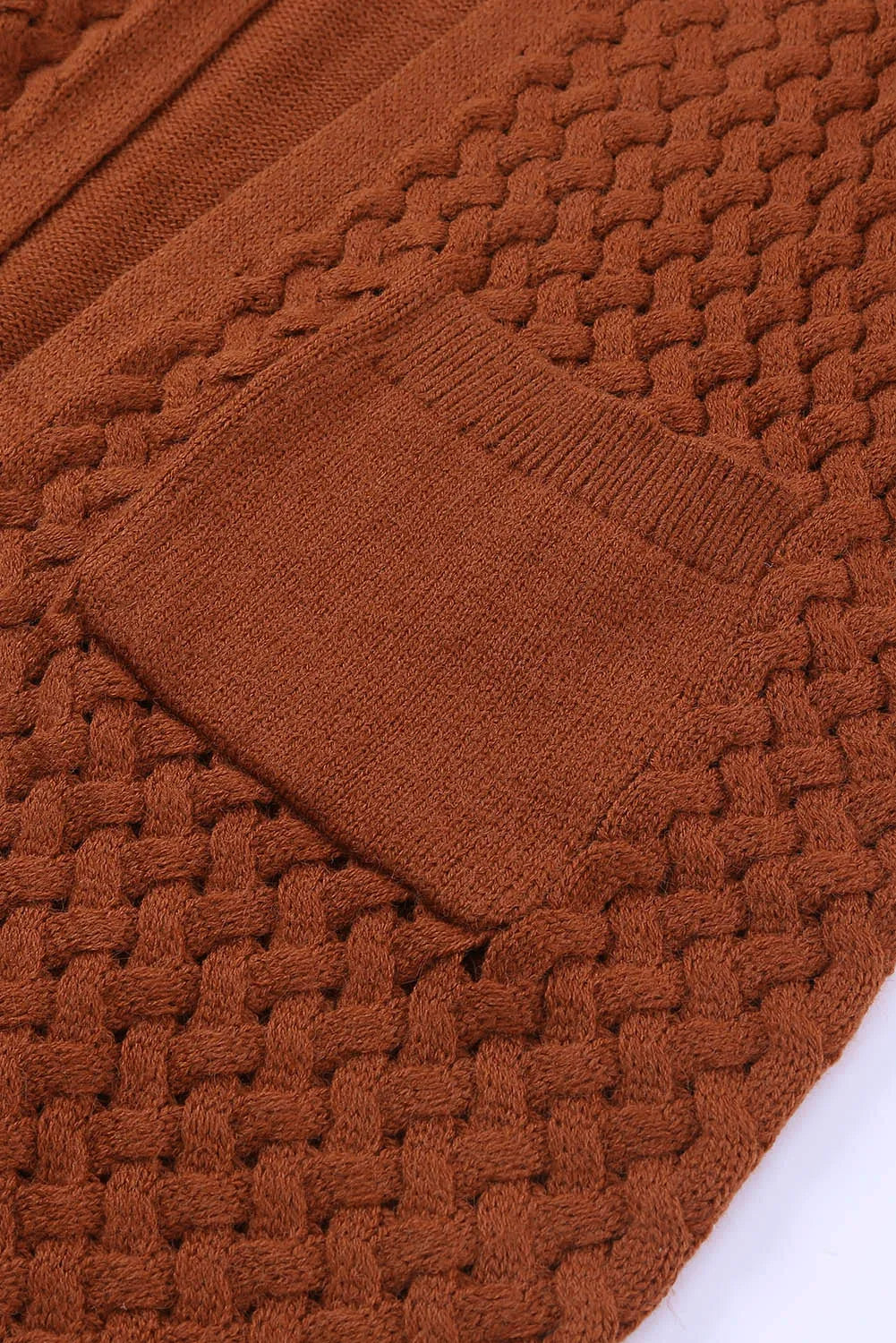 Brown Open Front Woven Texture Knitted Cardigan with Pockets - Chic Meadow Boutique 