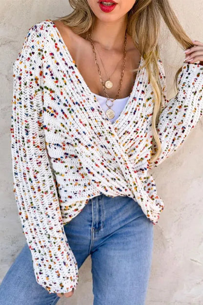 White Confetti Reversible Twist Sweater - Chic Meadow Boutique 