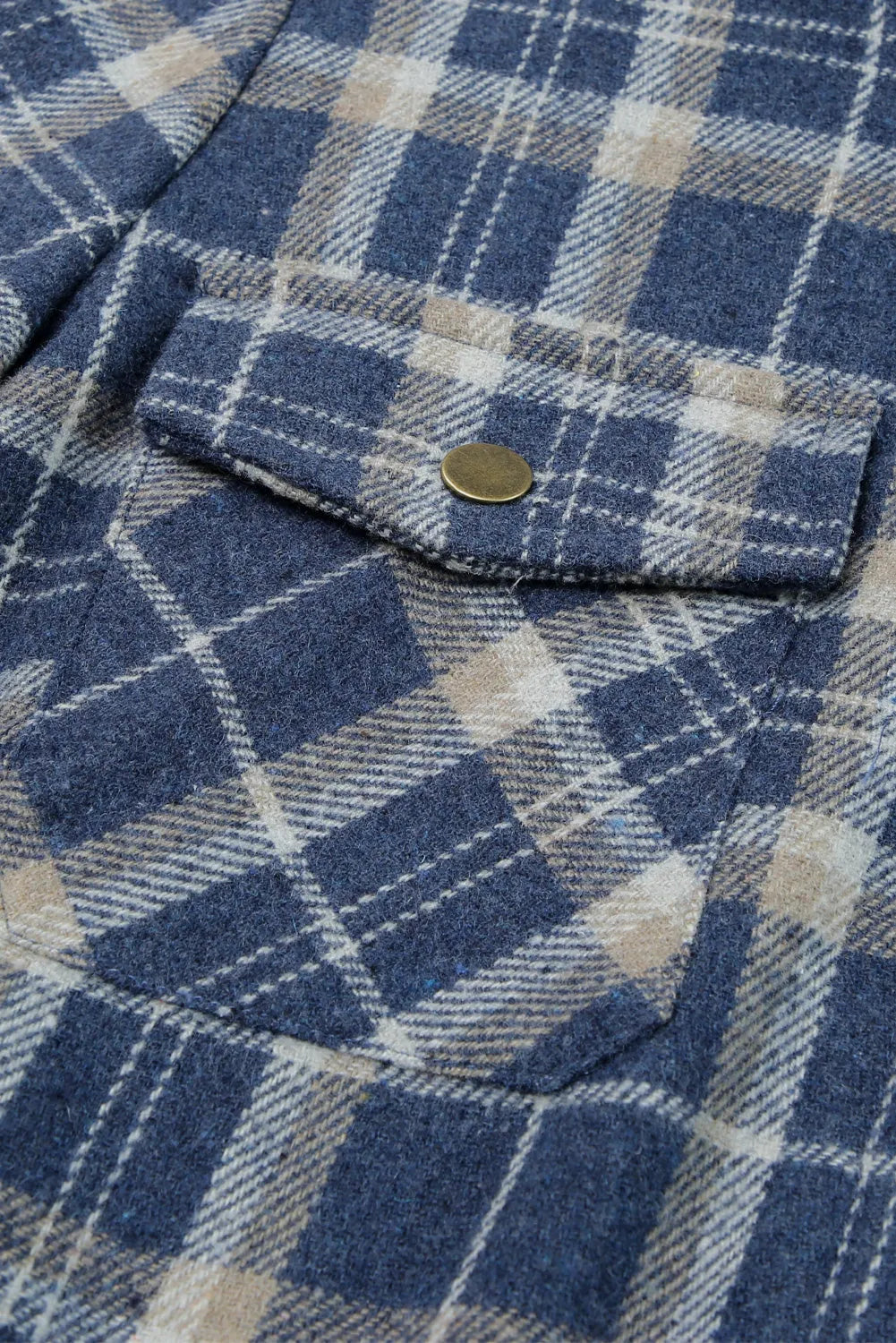 Blue Plaid Pattern Sherpa Lined Hooded Shacket - Chic Meadow Boutique 