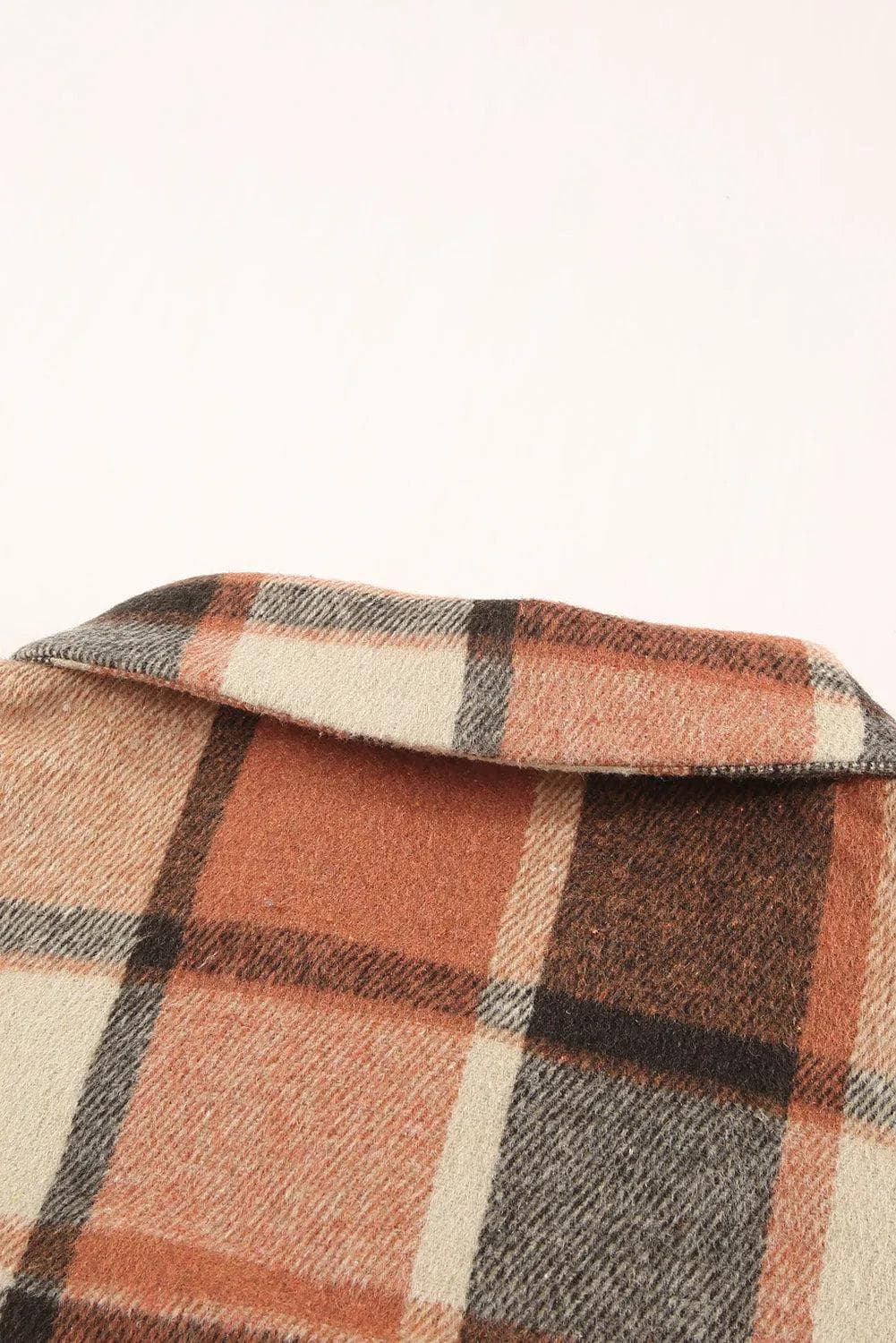 Outerwear/Jackets Orange Plaid Print Buttoned Shirt Jacket