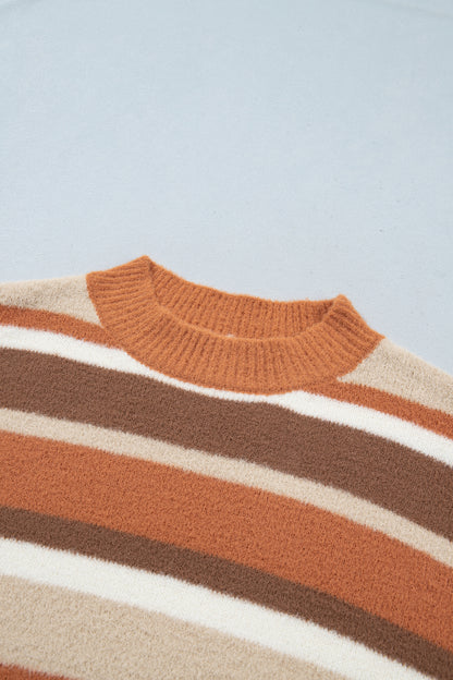 Orange Stripe Dropped Shoulder Loose Pullover Sweater