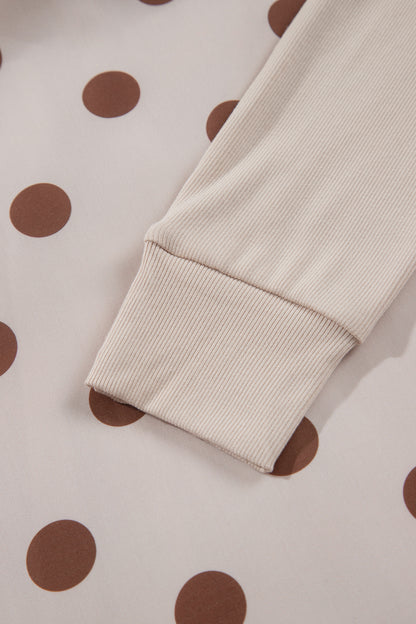 Beige Polka Dot Midi Long Sleeve Dress